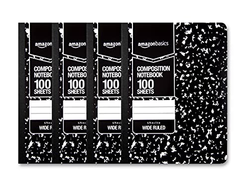Amazon Basics Wide Ruled Composition Notebook, 100 Sheets, Marble Black, 12-Pack #TOP1