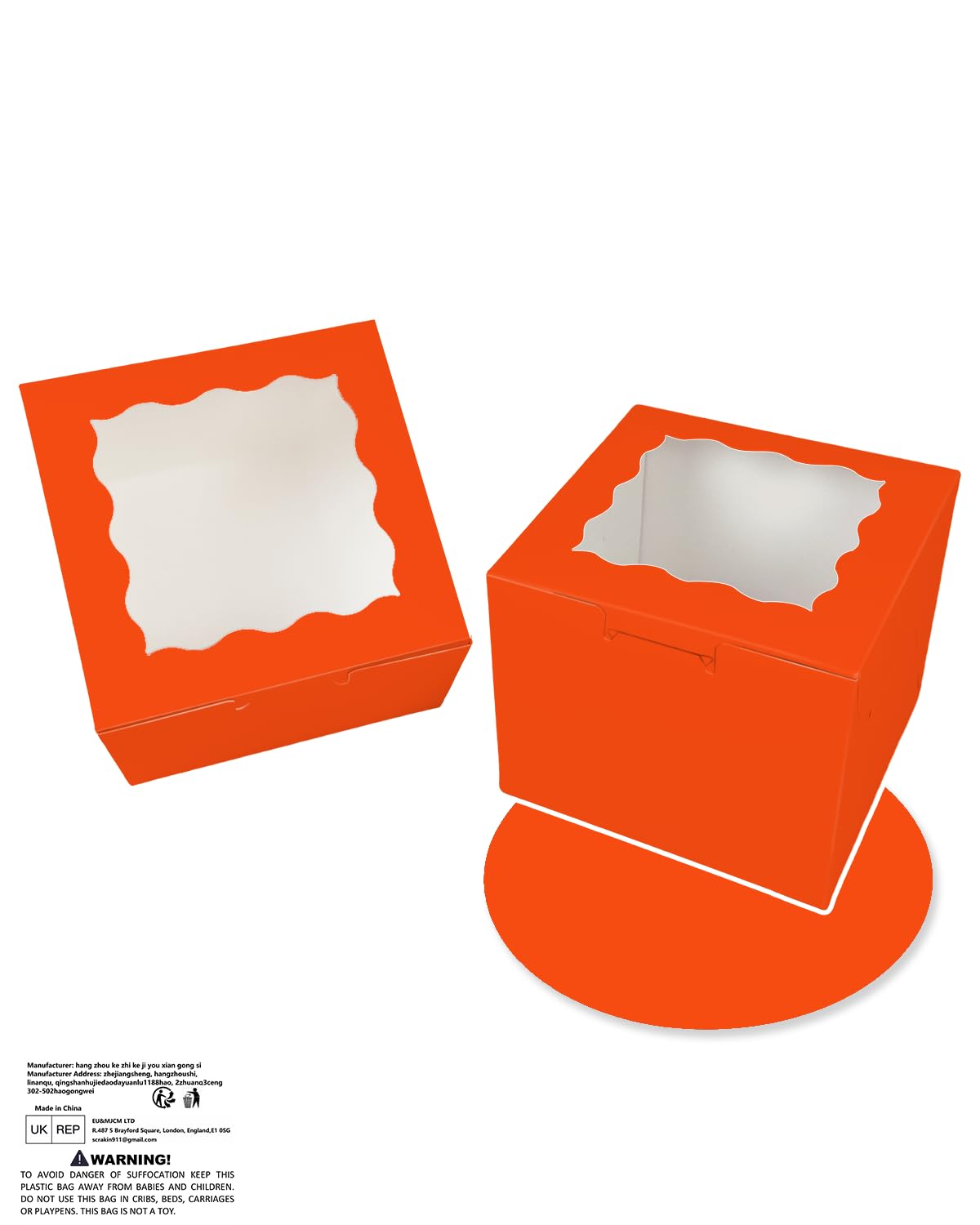Gcardist 6x6x5 Inch Cake Box, 5 Sets Orange Cake Box with Window & 5 Sets 6 Inch Orange Cake Round Boards - Image 2