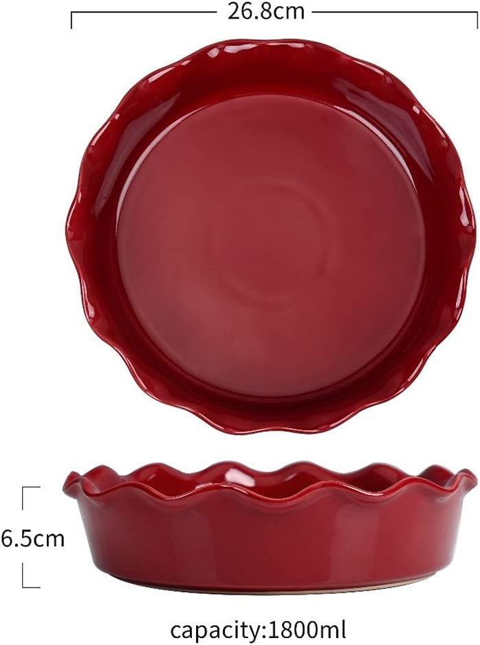 Glaze Pie Dish No- Stick Stoneware Quiche Pan Baking Dish Plate with Crinkle Rim 10. 5 Inches Round Tart Pie Tin