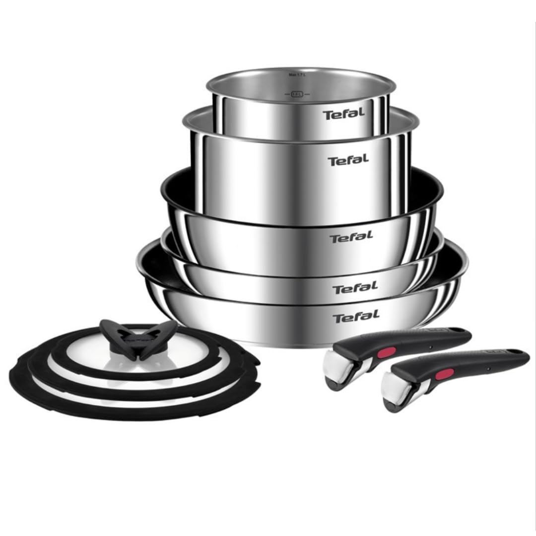 Tefal Ingenio Emotion - Set di pentole da 10 pezzi, in acciaio inox, salvaspazio, versatile, adatto al forno, adatto a induzione