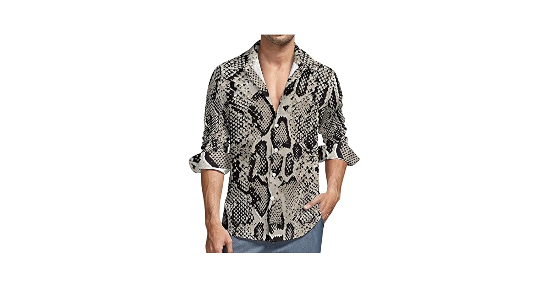 メンズ長袖ヘビ柄シャツトップスおしゃれ Amazon | [KENOU] 白黒 蛇柄 パイソン シャツ 長袖 ヘビ メンズ