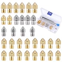 JIZZU 3D Drucker Düsen, 32 Stück 3D Drucker Messing Stainless Steel Hotend 0.4/0.2/0.6MM, E3D Universal Druckdüsen, M6 Messing Nozzle Set für Creality Ender Anycubic Kobr