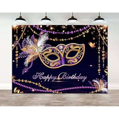 Ticuenicoa 7×5ft Masquerade Party Backdrop Mardi Gras Luxurious Purple Mask Glitter Photo Background Adult Dress-up Party Decoration Retro Crystal Feather Decor Evening Party Dessert Table Banner Cover