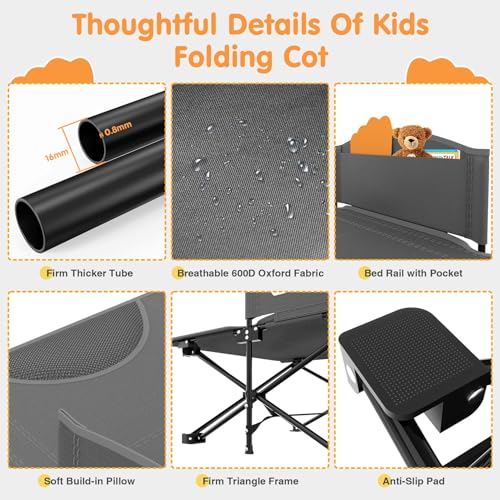 Image of Suteck Kids Camping Cot, Comfortable Toddler Cot Bed Easy to Store and Use, Portable Sleeping Cot with Guardrail, Lightweight Bed for Outdoor Indoor Home