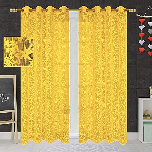 Image of Aroma Brand Tissue Transparent Fancy Sheer Polyester Curtains for Door- Pack of 1 (Door - 7 Feet, Yellow - Star)