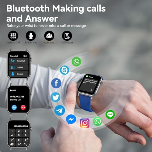 Image of Smart Watches for Men Women with Bluetooth Calling, 1.83 inch HD Touchscreen Fitness Tracker, IP68 Waterproof, 120+ Sports Modes, Heart Rate & Sleep Monitor, Activity Tracker for iPhone Android (Blue)
