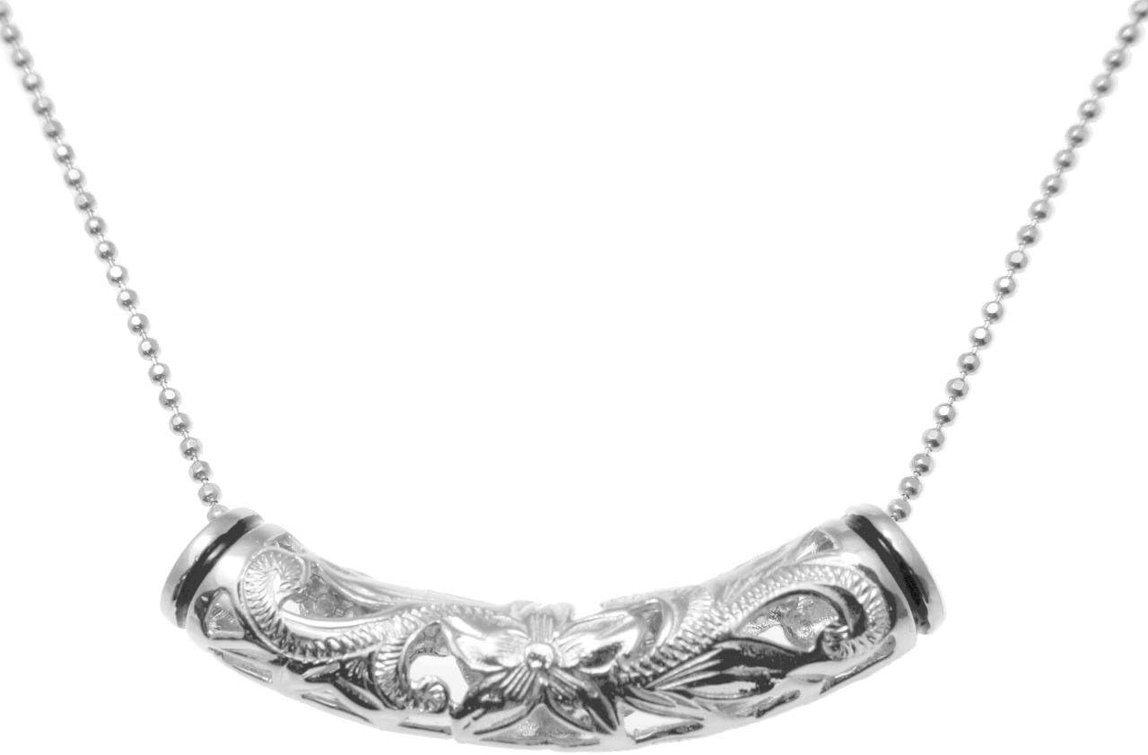 Arthur's Jewelry 925 sterling silver Hawaiian plumeria scroll barrel black enamel pendant