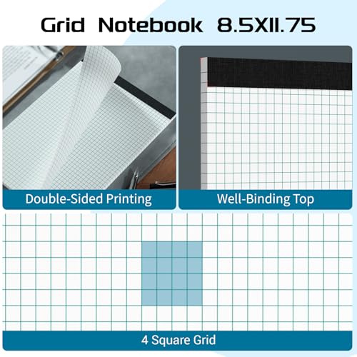 Graph Paper Pads 8.5 x 11 Graph Paper Notebook, 3 Pack 4x4 Quad Grid Paper, 30 Sheets Lined Paper Grid Notebook, Grid Paper Notebook 8.5 x 11 Engineering Paper for Drawing, Designi image 3