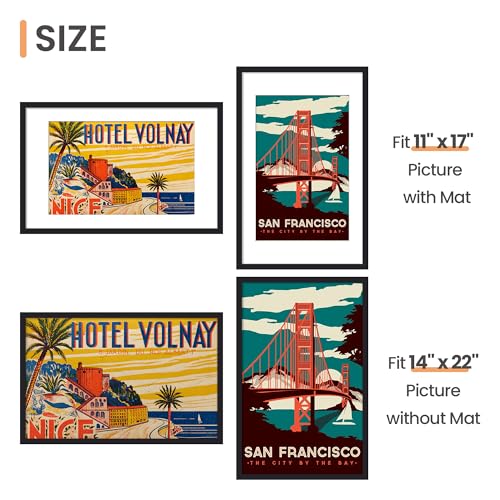 Image of upsimples 14x22 Picture Frame, Display Pictures 11x17 with Mat or 14 x 22 Without, Wall Hanging Newspaper Frames, Black, 1 Pack
