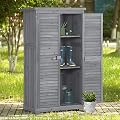 5.25ft Hx2.85ft L Outdoor Wooden Storage Sheds, Polibi Fir Wood Tool Organizer, Patio Storage Cabinet with Double Lockable Doors, 3-Tier Shelves and Waterproof Asphalt Roof for Garden Backyard