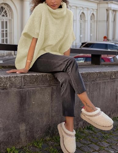 Image of Ynhonra Womens Turtleneck Sweater Oversized Chunky Batwing Sleeve Short Tops | Dolman Pullover