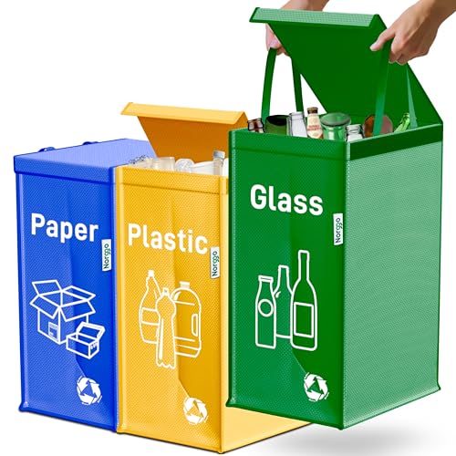 Norggo® Poubelle tri selectif 3 bacs 40L - Sac tri selectif pour le plastique, le papier et le...