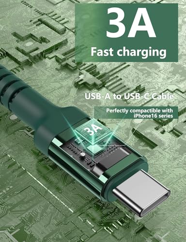Image of USB to USB C Cable Fast Charging 6FT, USB A to USB C Charger Cord, Upgraded Extra Durable Braided USBC Cable Compatible with iPhone 16 15 Pro Max,Samsung Galaxy S10 S9 Plus and More -Green 2 Pack