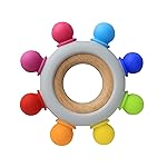 Arudyo Baby Teething Toys Silicone Teethers BPA Free Silicone Rudder with Wooden Ring Soothe Babies Gums (8 Directions - Rainbow)