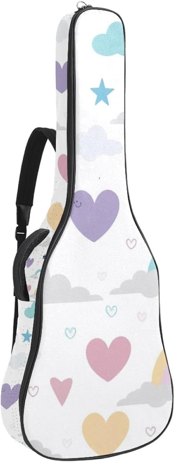 Cartoon Rainbow Guitar Bag 40 41 42 In 2 Pockets Guitar Case Waterproof Guitar Case Resistent Oxford Cloth 0.4 In Extra Thick Sponge Padded for Acoustic Guitar