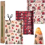3 Rolls Christmas Reusable Beeswax Wrap for Bread 13x40' Xmas Food Wrap Beeswax...