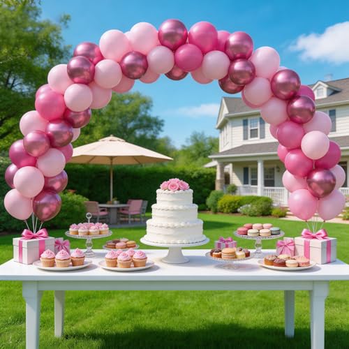 Image of 160Pcs Pink Balloons Metallic Pink Balloon,12 Inch Hot Pink Balloons Pink Metallic Pink Latex Balloons for Wedding,Baby Shower,Princess Theme Party Decorations