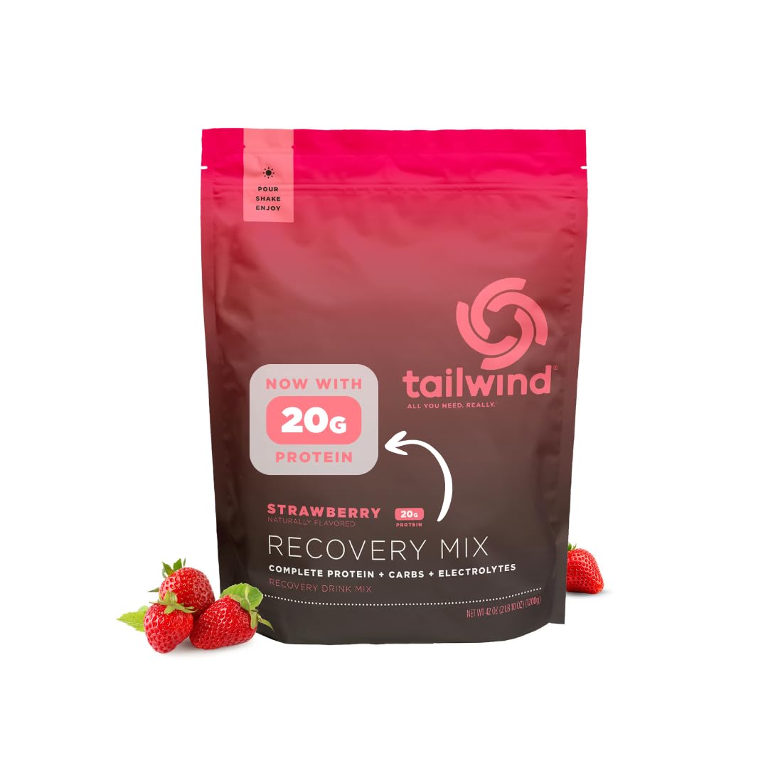 Tailwind Nutrition Recovery Mix, Strawberry, 20-Serving Bag | Post-workout drink mix with 20 grams complete protein, carbohydrates, and electrolytes, vegan, free of gluten, soy, and dairy Strawberry 20 Servings (Pack of 1)