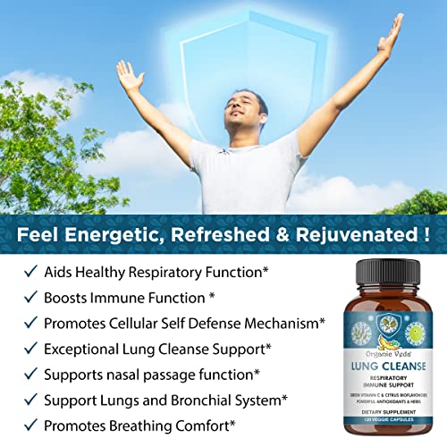 Organic Veda Lung Cleanse Respiratory Immune Support - Natural Lung Support Supplement - Amla Fruit, Organic Herb Blend For Bronchial Wellness, Clear Nasal Passages - 120 Caps, 2600Mg #TOP7