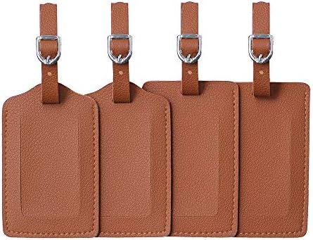 Luggage Tags, Microfiber Leather Personalized Suitcase Tag Set Luggage id Tags Labels Travel Accessories-Set of 4(Black)