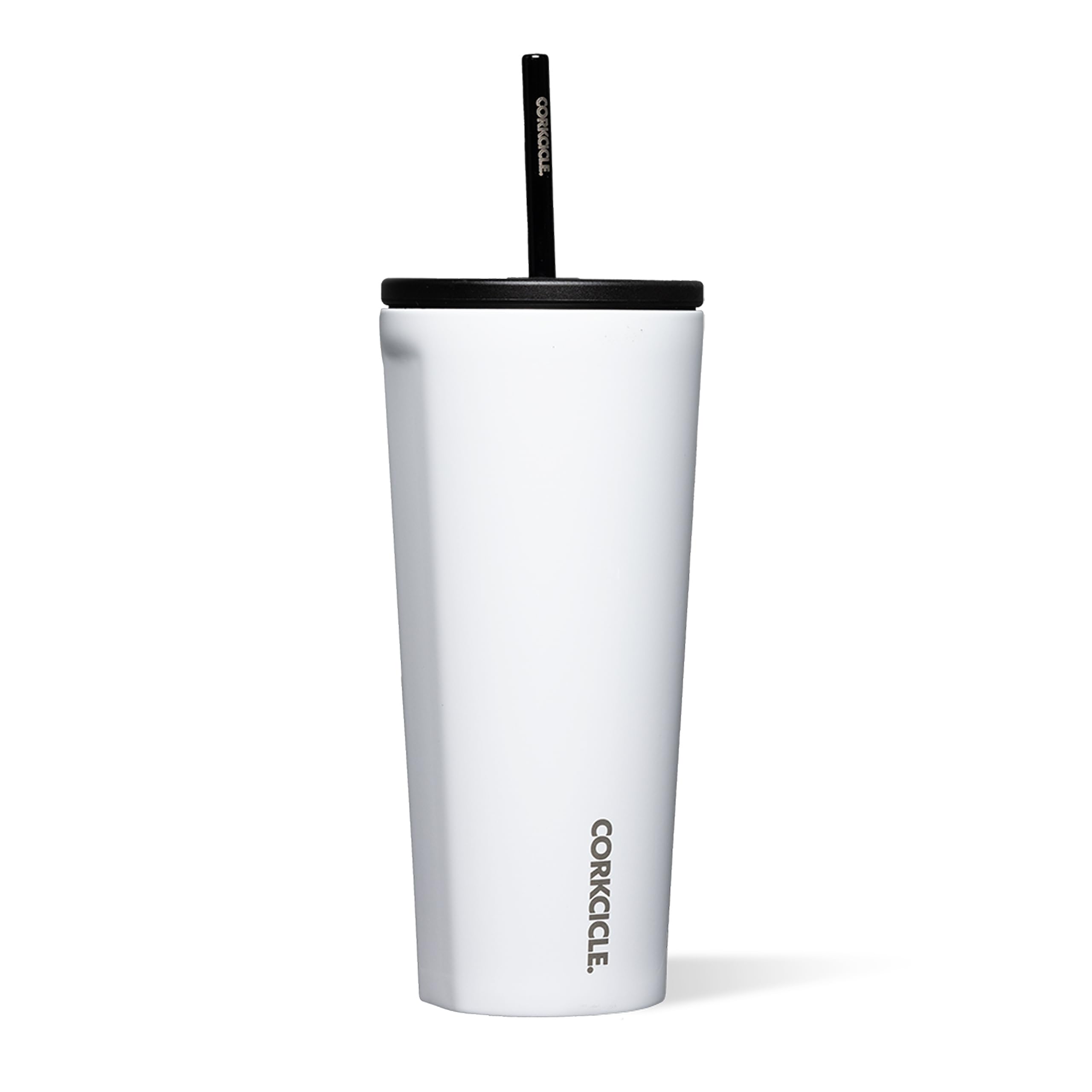 Corkcicle Cold Cup Insulated Tumbler with Straw - Keeps Drinks Cold for 12 Hours - Triple-Insulated Stainless Steel - Leak-Resistant Lid - Summer Drinkware Gift - 24 oz - Gloss White