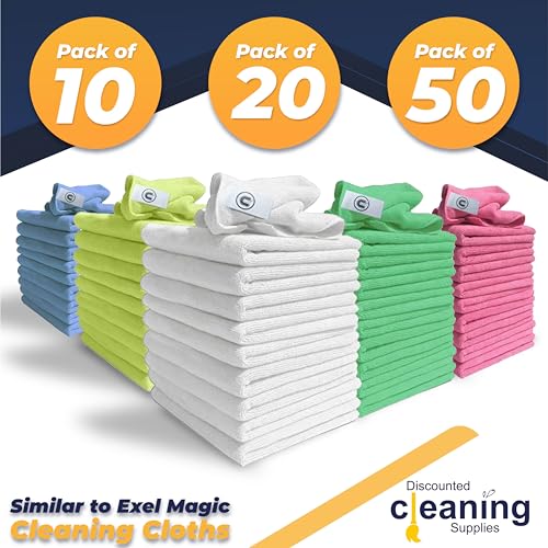 Image of Discounted Cleaning Supplies Microfiber Cleaning Cloth,White,Pack Of 10,Large Size: 40X40Cm. Super Soft Premium Streak Free Washable Cloth Duster For Kitchen,Bathrooms,Surfaces,Mirrors,Car,Motorbike