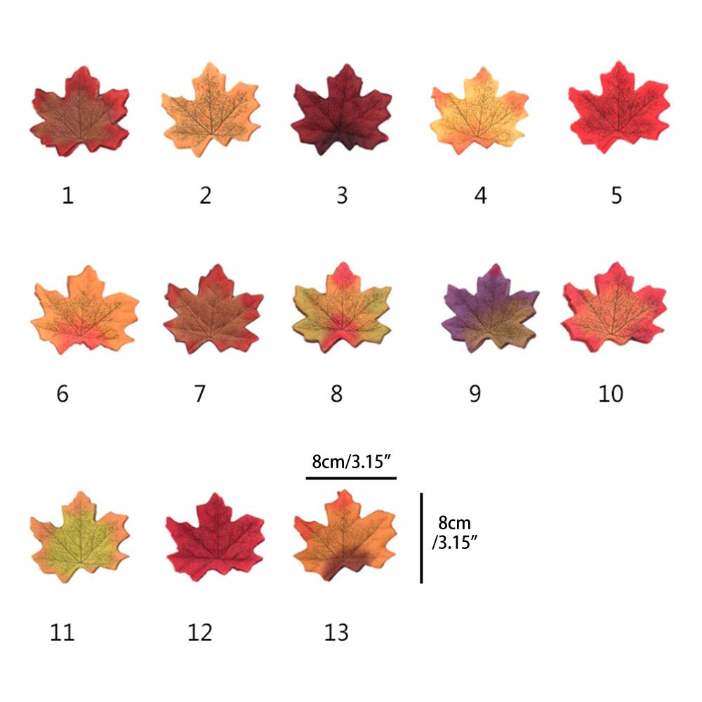 200 Pezzi Foglie d'Acero Artificiali 13 Colori Misti Colorati Foglie d'Autunno finte spargimenti da Tavolo per Matrimoni