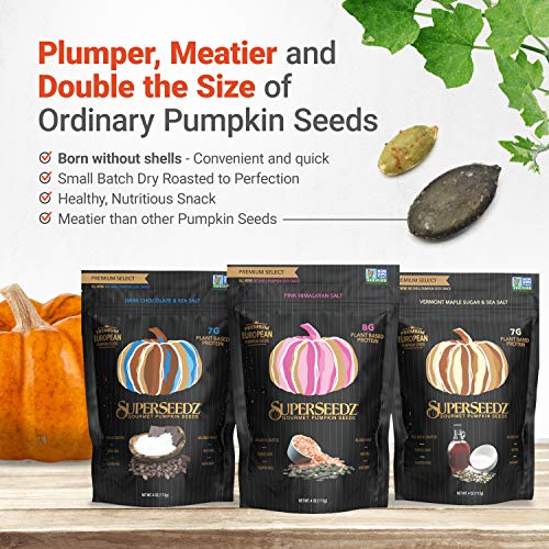 SuperSeedz Dry Roasted Pumpkin Seeds - Dark Chocolate & Sea Salt (4oz, 6-pack)