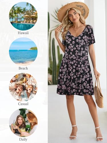 Image of BELAROI Women Casual Summer Dresses Loose Tshirt Beach Sundress V Neck Plus Size Swing Tunic Pockets