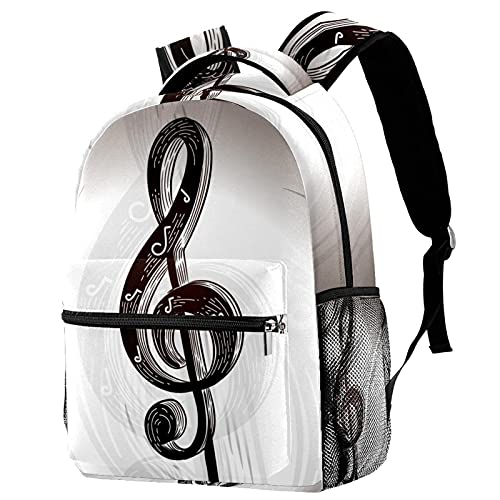 Sac à dos de voyage enfant gris notes de musique avec poche bouteille fille garçon