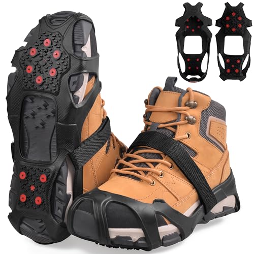 Ice Cleats for Shoes and Boots Tungsten Crampons Non-Slip Shoe Spikes Grippers for Snow and Ice Traction Cleats with Reflective Heel Slip-on Snow Cleats for Men Women Winter Walking