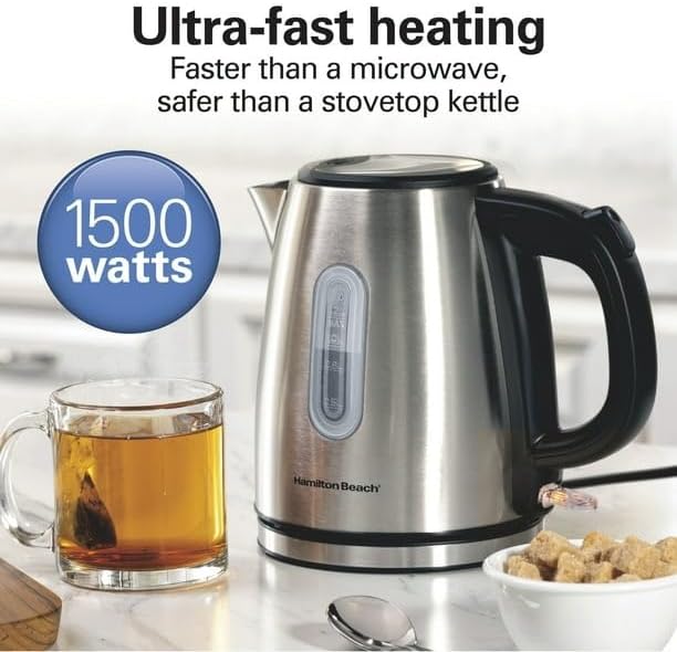 Miniatura 7 de Hervidor de acero inoxidable, capacidad de 1.2 litros5 tazas, 40852, calefacción ultrarrápida con 1500 vatios, apagado automático con protección de