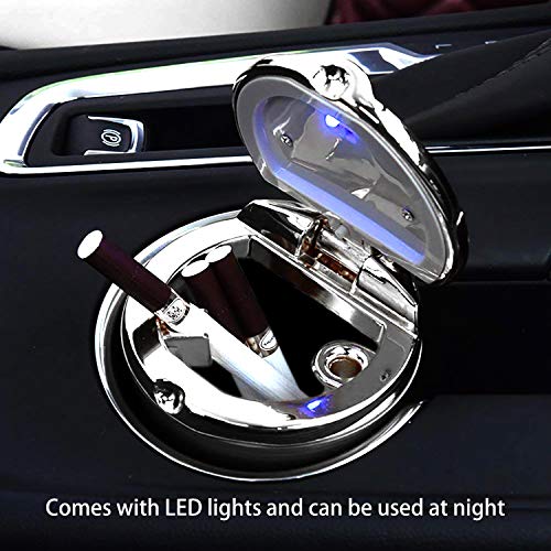 Car Cigarette Ashtray, Iukus Stainless Auto Car Cigarette Ashtray With Lid And Blue Led Light Indicator Smokeless Vehicle Cigarette Ashtray Ash For Car Cup Holder,Home, Office #TOP2