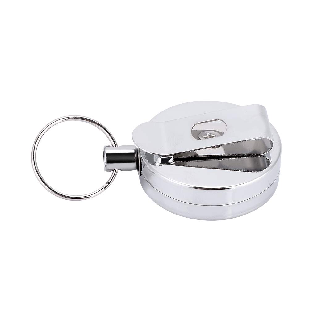 Alomejor Silver Keychain Metal Easy Pull Buckle High Elastic Retractable Steel Wire Rope Key Ring Anti-Loss Anti-Theft Telescopic Key Ring