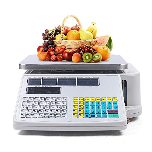Commercial Electronic Price Computing Scale w/Label Printer,66lb Capacity,Digital Scale Computing Price for Fruit Meat Vegetables,Suitable for Supermarkets,Grocery