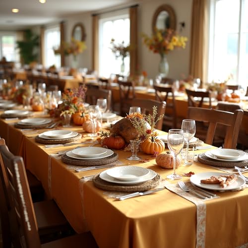Image of sancua Thanksgiving Tablecloths for 6 Foot Rectangle Tables, 6 Pack Light Brown - Washable Polyester Fabric Fall Table Cloth for Harvest Party, Birthday, Banquet Reception, 54x108 Inch Bronze
