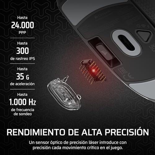Miniatura 4 de Corsair M55 Wireless Ratón Ligero para Juegos FPS – Negro | 2.4GHz & Bluetooth, 24,000 PPP, Batería de Larga Duración, Seis Botones Programables, Empuñaduras Laterales Texturizadas