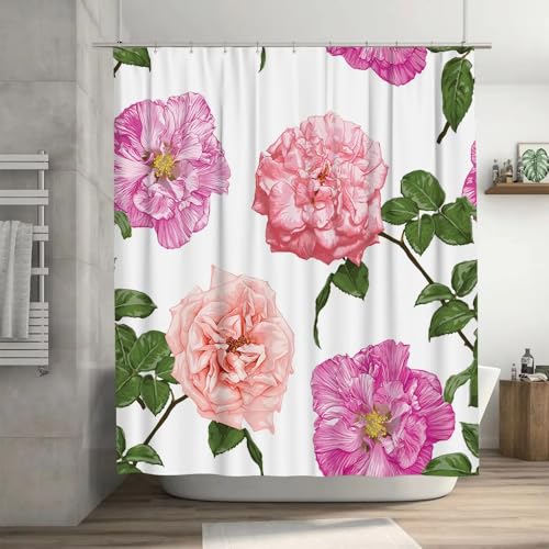 Rideau de douche floral en polyester premium rose et violet