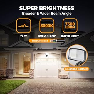 LUTEC 72W 7500LM LED Security Lights Motion Sensor Light Outdoor, 5000K Daylight, IP65 Waterproof, Dusk to Dawn, 3-Head Motion Detected Flood Light for Garage, Yard, Porch(Black)