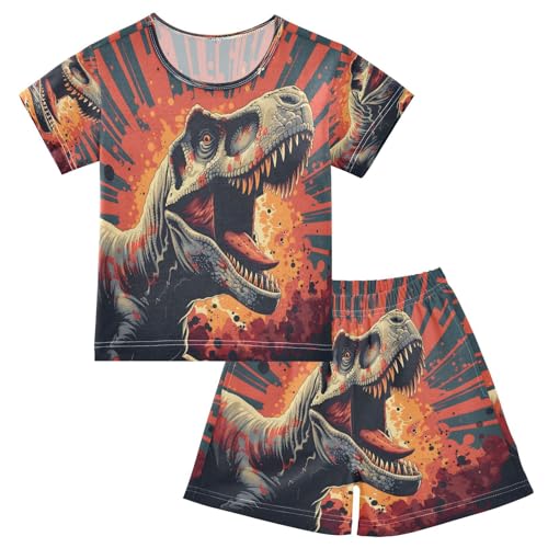 senya Short Sleeve Pajamas Sets Summer Cotton Sleepwear T-rex Vector Style Portrait