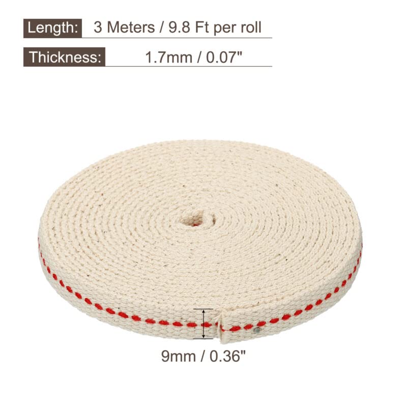 Tool parts Cotton Oil Lamp Wick 9mm Flat Wide 3 Meter/10Ft Long With Red Stitch