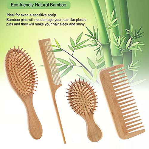 Bamboo Hair Brush Comb Set, Eco-Friendly Anti-Static Detangling Comb Hairbrush For Women And Men - Tail Comb, Tooth Comb, Big And Mini Massage Wooden Brush For Thick Thin Curly Straight Dry Wet Hair #TOP4