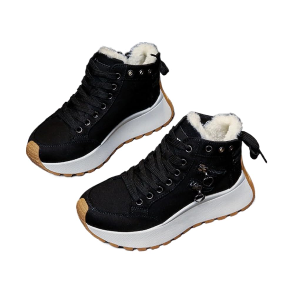 Faithgee Womens Fleece Lined Short Ankle Boots Soft Sole Anti-Slip Snow Boots Plus Size Warm Winter Platform Fashion