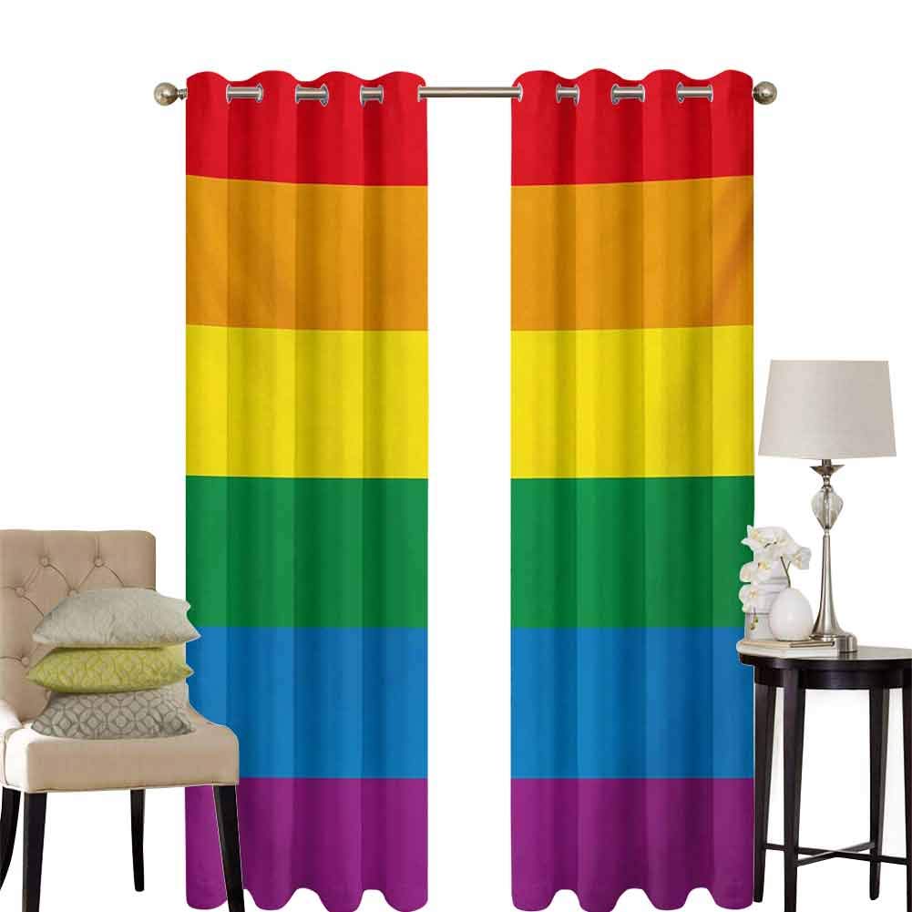 Aishare Store Printed Blackout Curtains, Horizontal Rainbow Colored Flag of Gay Parade Freedom Equality Love Passion Theme, Blackout Curtains for Kids Room, (2 Panels W52 x L72), Multicolor