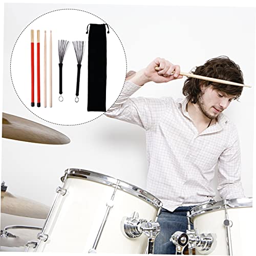 KESYOO Set de 7 piezas accesorios para batería con baquetas de madera y cepillos de alambre para bateristas de jazz y rock miniatura 4