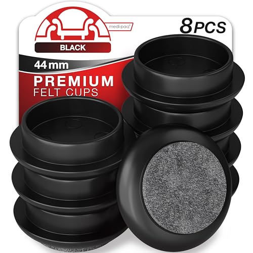 Medipaq Felt Castor Cups - 8x Small 44mm Black - Protects Wooden & Smooth Floors - Chair & Furniture Leg Protectors