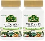NaturesPlus Source of Life Garden Organic Vitamin D3 2000IU with K2 100mcg - Vegan Vitamin D3 and K2 Supplement - Immune Support, Bone Health - Gluten Free - 60 Capsules (Pack of 2)