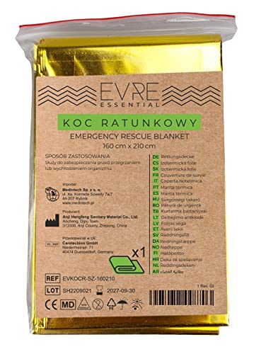 Medintech Rettungsdecke Wärmedecke Thermodecke Thermofolie Nrc - Unterwegs Notfälle Erste Hilfe Camping Wandern Auto - Robust Reißfest und Hypoallergen - Maße 160 cm x 210 cm - 1 Stück Cover