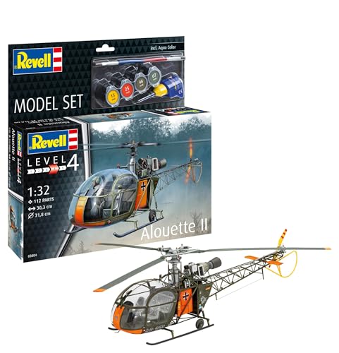 Revell Modellbau I Model Set Alouette II Helikopter I Maßstab 1:32 I 191 Teile I Ab 12 Jahren I Detailgetreues Modell I Hubschrauber Modell Bausatz I Bastelset
