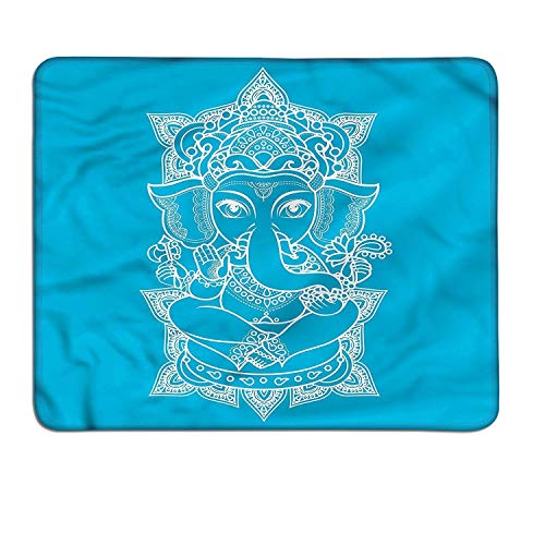 YENDOSTEEN Elefante pequeño Mouse Pad Elefante Antiguo con Corona Haciendo Yoga Patrón Mandala Bohemio Asiático Zen Stylecustomize Mouse Pad Azul Blanco